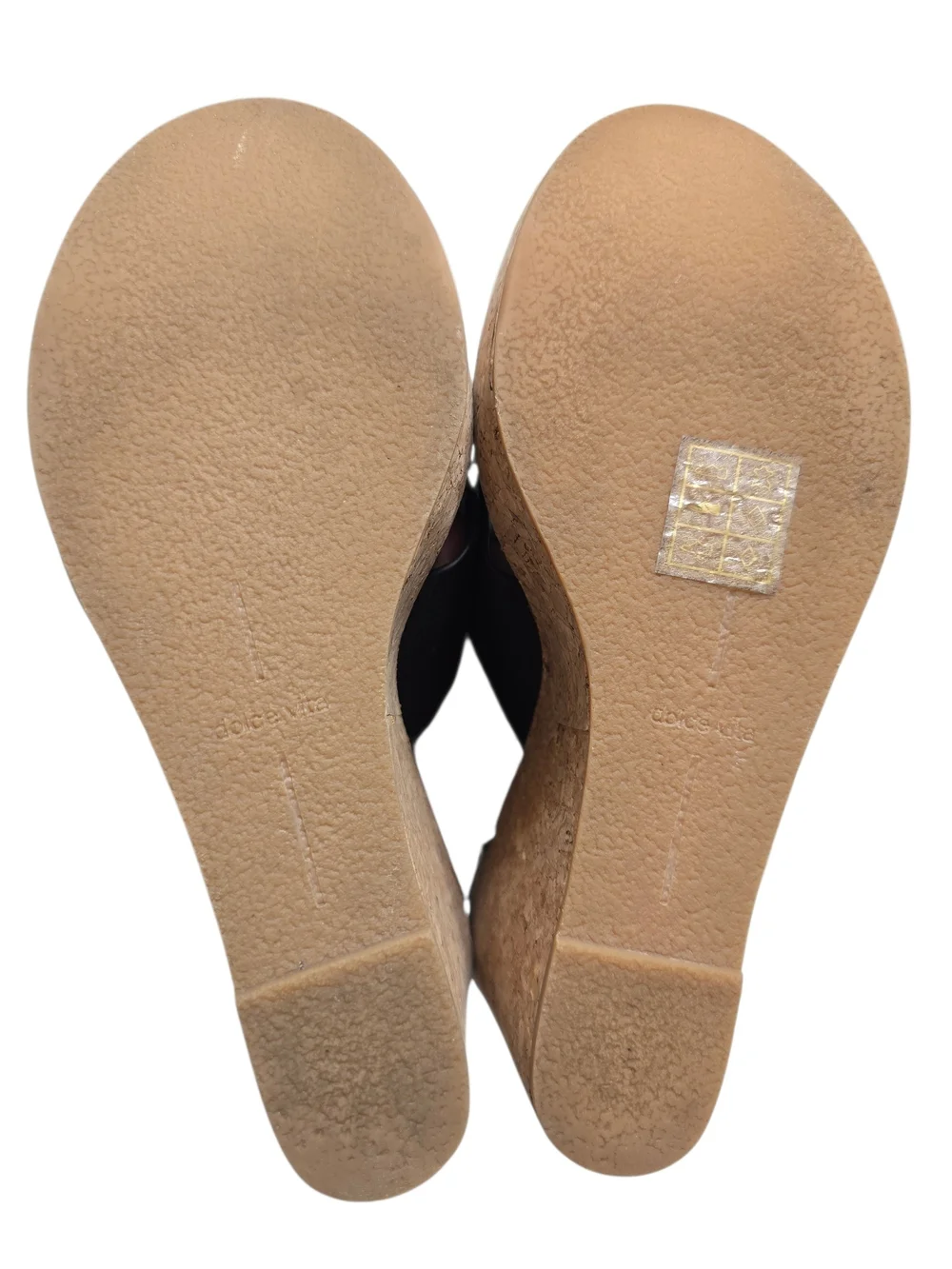 Dolce Vita Black Leather Ankle-Strap Cork Wedges Women's Urbane Sandal Size 8.5